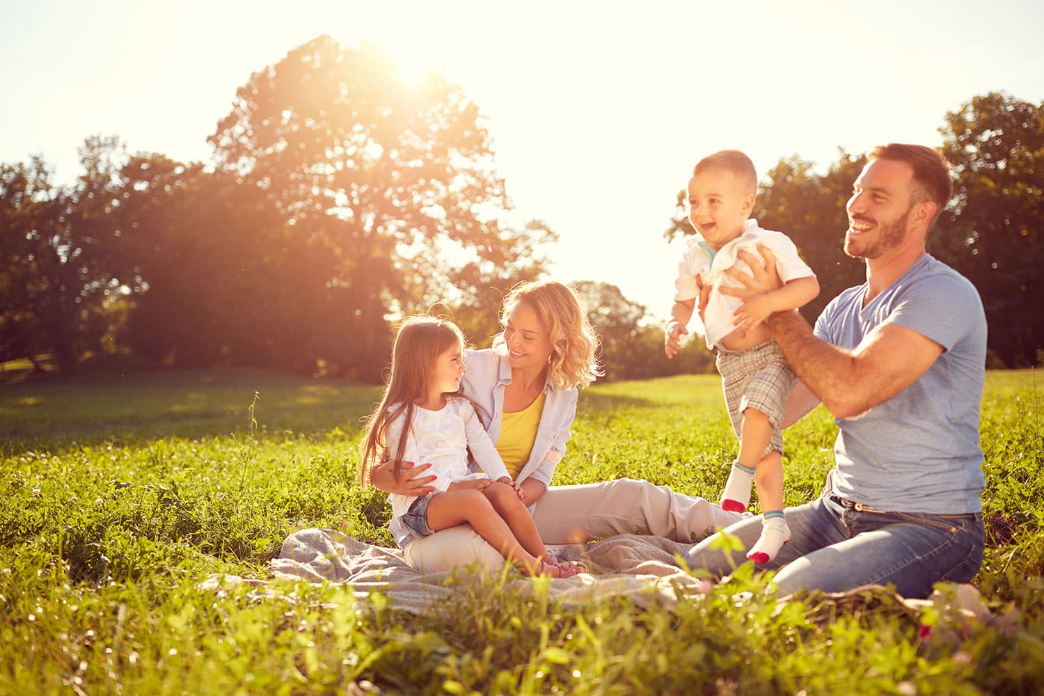 Young family enjoying a picnic