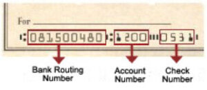 sample of bank routing number, account number and check number