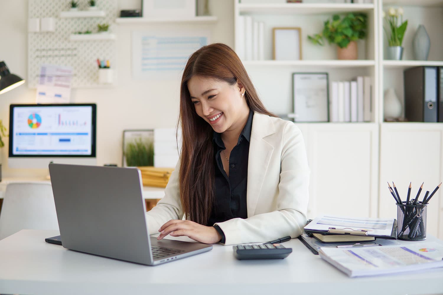 business woman working on financial